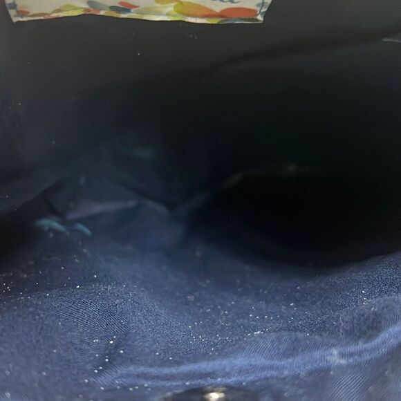 Women’s Blue funky fun vinyl Floral handmade Print Shoulder Bag Size Medium - Picture 12 of 15